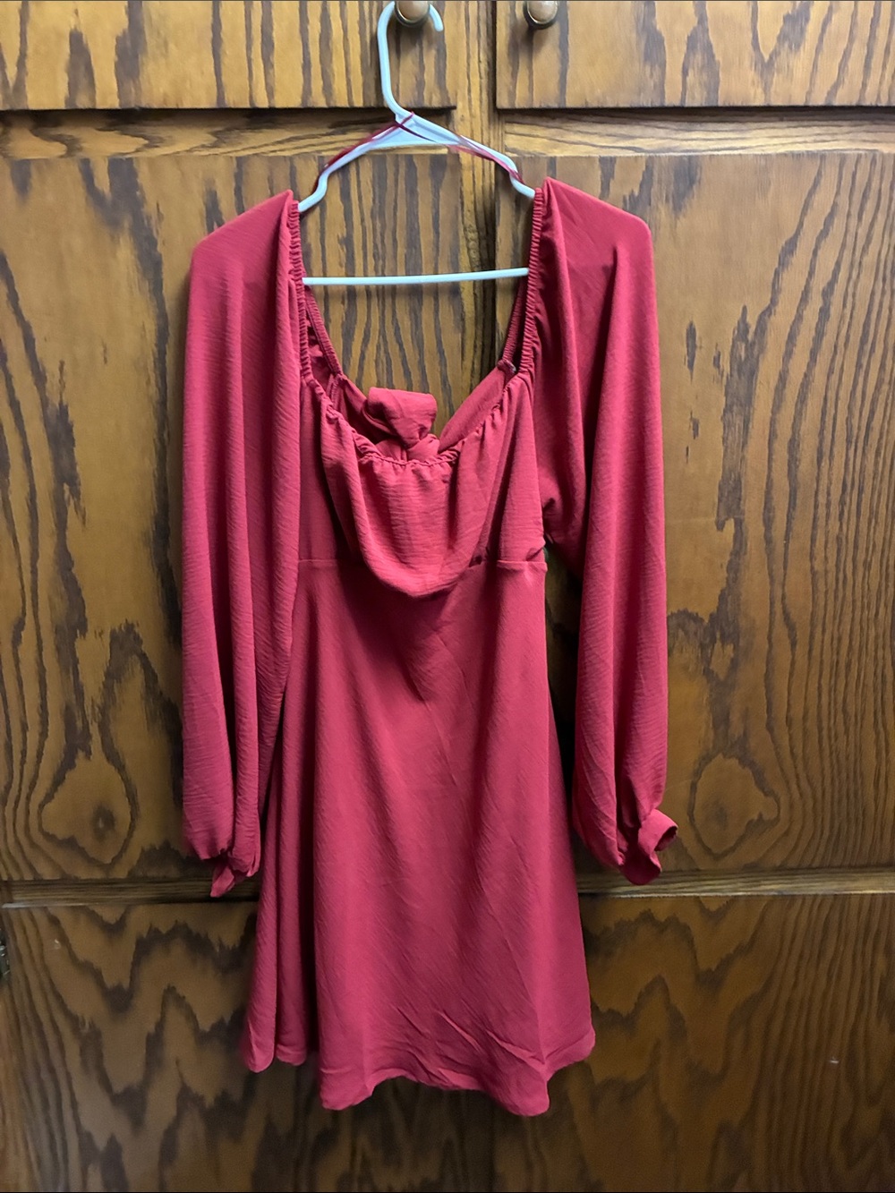 Women's Crimson Long-Sleeve Peasant Dress